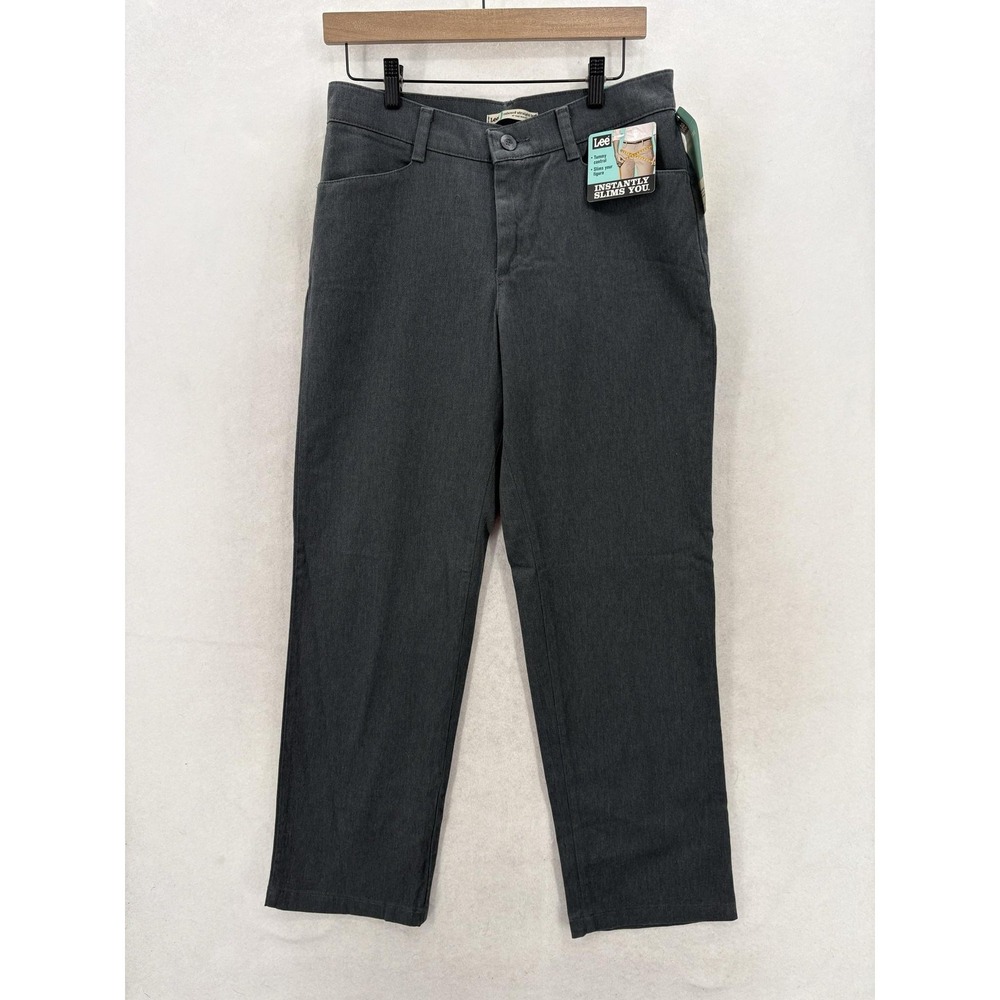 Lee Plain Front Relaxed Straight Leg Pants Womens 8 Gray Twill Stretch Chino